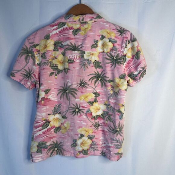 Island Traders Pink Floral Hawaiian Tropical Short Sleeve Button Front Shirt MD - Picture 2 of 8